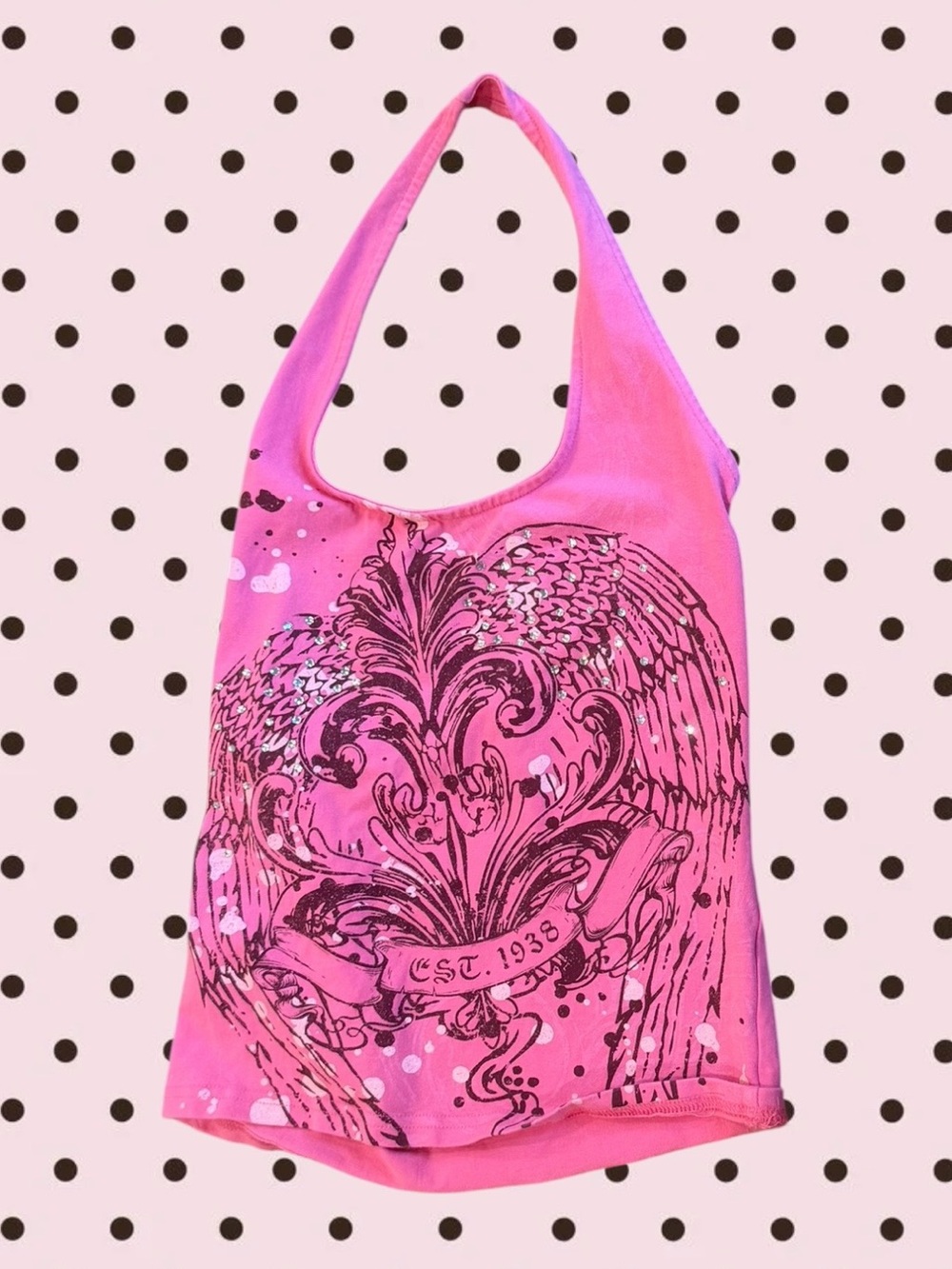 Social Scene Angel Wing Blinged Halter Top